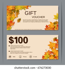 Autumn discount coupon, gift voucher vector template