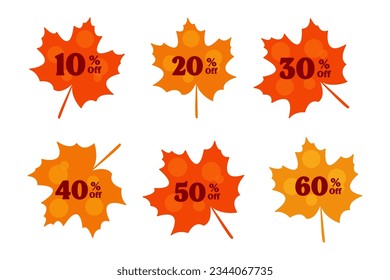 Autumn discount labels. Discount label for autumn sale promotion decorated with pumpkins, acorns and colorful leaves.