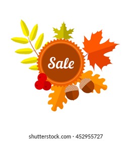 Autumn discount lable with leaves. Vector illustration EPS 10