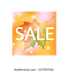 Autumn discount price tag. Sale sign with maple leaf isolated on white background. Vector design illustration