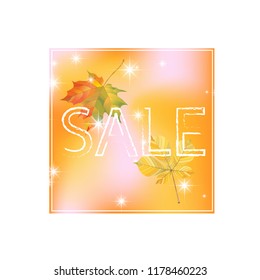 Autumn discount price tag. Sale sign with maple leaves isolated on white background. Vector design illustration
