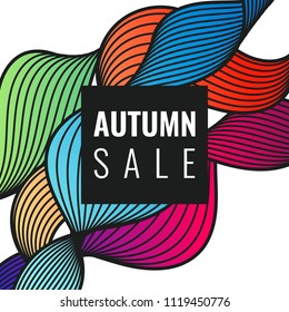 Autumn discounts, bright background with dynamic lines, waves. Beautiful vector template for design.