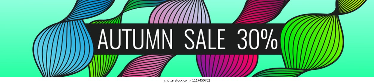 Autumn discounts, bright background with dynamic lines, waves. Beautiful vector template for design.