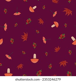 Autumn ditsy seamless pattern on purple background design
