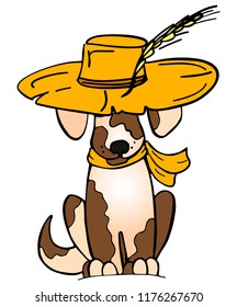 Autumn dog in the hat on white background. Autumn animal. Vector illustration. Perfect for postcard, greeting card, print.