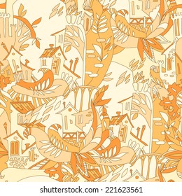 Autumn doodle city background