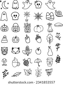 Autumn Doodle Cliparts, Autumn Stickers, Fall Planner, Fall Stickers, Fall Doodles, halloween doodles, fall svg, dooles svg