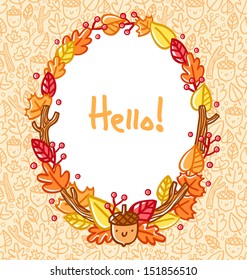 Autumn doodle frame and seamless pattern
