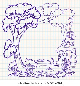 Autumn doodle frame, vector illustration