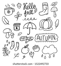 Autumn doodle hand drawn sticker set collection