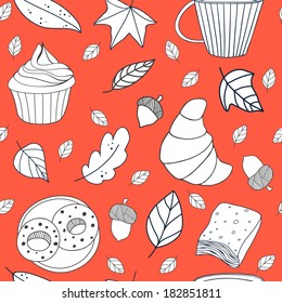 Autumn doodle seamless pattern. Cute hand drawn vector background for fabric, wallpaper etc