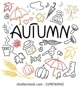 Autumn doodle set. Hand drawn. Lettering. Vector element.