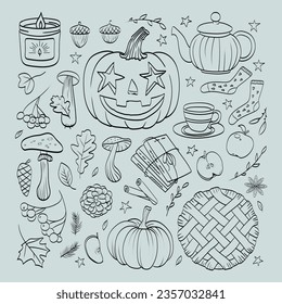 autumn doodle set, vector collection, hand drawn