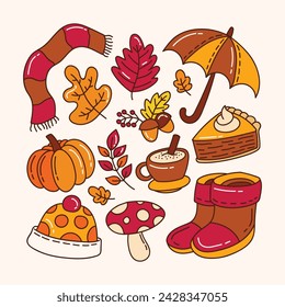 Autumn doodle set vector hand drawn elements