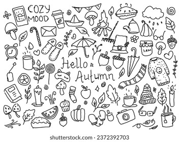 autumn doodle set, vector isolated hand drawn elements