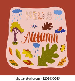 Autumn doodle style set. Hand drawn illustration.
