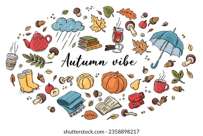 Autumn doodles. Hand drawn set of sketches. Isolated objects on white background. Set of cute stickers for daily planner