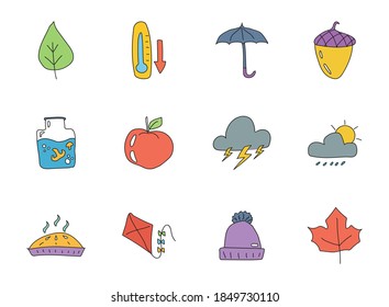 autumn doodles isolated on white. autumn icon set for web design, user interface, mobile apps and print