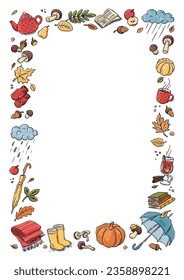 Der Herbst doodles quadratischen Rahmen. Handgezeichnete Skizzen. Einzige Objekte auf weißem Hintergrund. Set süße Aufkleber für Tagesplaner