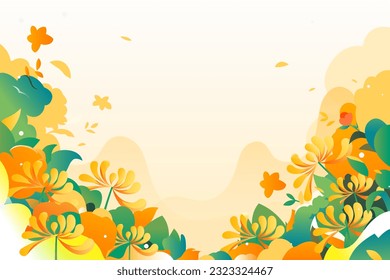 Autumn Double Ninth Festival parent-child tour, Liqiu solar terms, old people climb high and enjoy autumn illustration