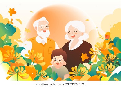 Autumn Double Ninth Festival parent-child tour, Liqiu solar terms, old people climb high and enjoy autumn illustration