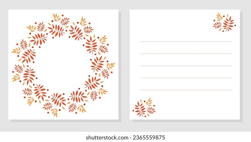 Autumn double sided card with leaves. Greeting card, invitation. World Teachers Day. International Day of Older Persons. Decorative round frame.