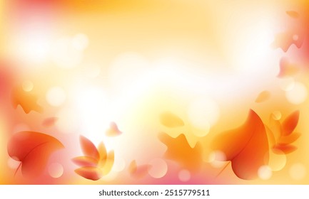 Otoño de ensueño borroso gradiente de fondo Horizontal. Diseño de Anuncio con espacio de copia. Hojas de otoño y bokeh. Vector ilustración de stock.