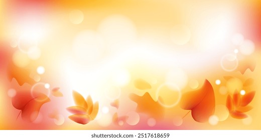 Otoño de ensueño borroso gradiente de fondo Horizontal. Diseño de Anuncio con espacio de copia. Hojas de otoño y bokeh. Vector ilustración de stock.