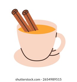 Autumn drink with cinnamon stick. Vector illustration.