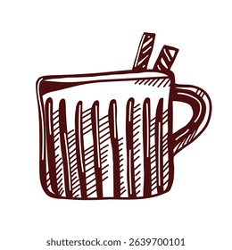 An autumn drink in a mug. Cozy seasonal beverage illustration. Hand-drawn vector sketch.