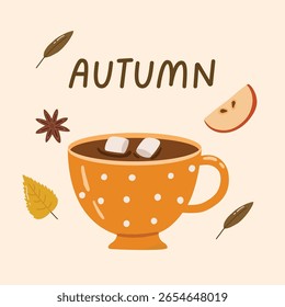 Autumn drinks and desserts, doodle collection, autumn cozy set, design for posters, cards, stickers