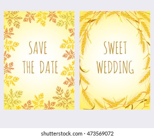 Autumn, ears, vector background. Invitation, greeting card, banner