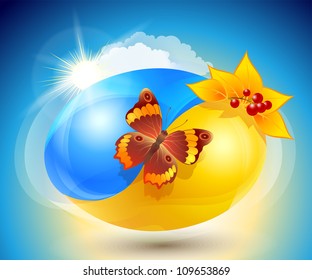 Autumn earth. Eco-icon with nature yin-yang