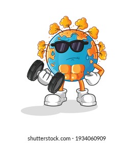 autumn earth lifting dumbbell vector. cartoon character