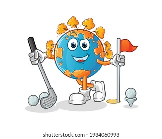 autumn earth playing golf vector. cartoon character