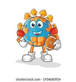 autumn earth playing rugby character. cartoon mascot vector
