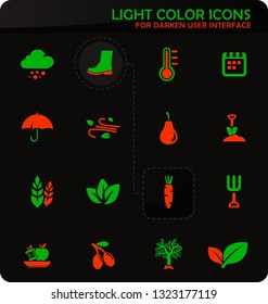 Autumn easy color vector icons on darken background for user interface design