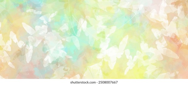 Autumn elegant vector watercolor texture art background, blue sky and autumn maple leaves. Pastel color watercolor illustration for cover, card, flyers, poster. Colorful hand drawn abstract background