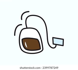 Autumn element of colorful sticker set. An inviting illustration adorned with a colorful design and the gentle outline of a pack of tea evoke coziness during the fall season. Vector illustration.