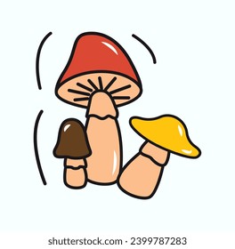 Autumn element of colorful sticker set. A delightful autumn-themed illustration with a colorful design outlines a cluster of mushrooms. Vector illustration.