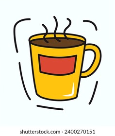 Autumn element of colorful sticker set. A delightful autumn-themed illustration feature a cup of tea, adorned with a colorful design and a graceful outline. Vector illustration.