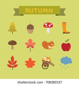 autumn element flat icons set