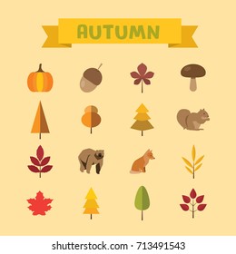 autumn element flat icons set