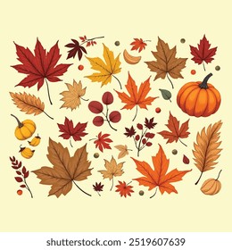 Autumn element, hand drwan flat illustration