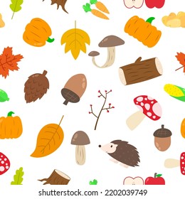 Autumn element seamless pattern on white background