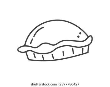Autumn element of set in black line design. A scrumptious pumpkin pie, enhanced by the cozy atmosphere of the season, depicted in black outline. Vector illustration.