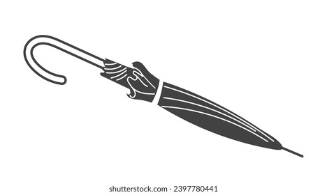 Autumn element of set in black line design. Embracing of the autumn charm with a black-outlined umbrella, adding to the cozy atmosphere of the season. Vector illustration.