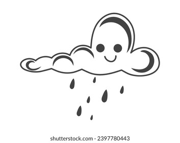 Autumn element of set in black line design. Cozy autumn vibes with a black outline illustration of a rainy cloud create a warm and inviting atmosphere. Vector illustration.