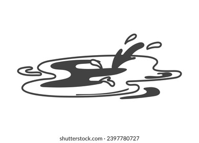 Autumn element of set in black line design. Showcasing of a rainy autumn atmosphere with a black-outlined puddle in this illustration. Vector illustration.
