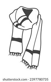 Autumn element of set in black line design. Demonstration of the comfort and warmth in this autumn-themed artwork with a black-outlined cozy scarf. Vector illustration.